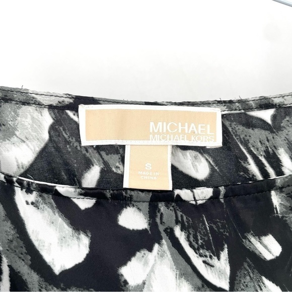 Michael Michael Kors Black Abstract Wide Neck Tie Bottom Blouse Top - Picture 6 of 7